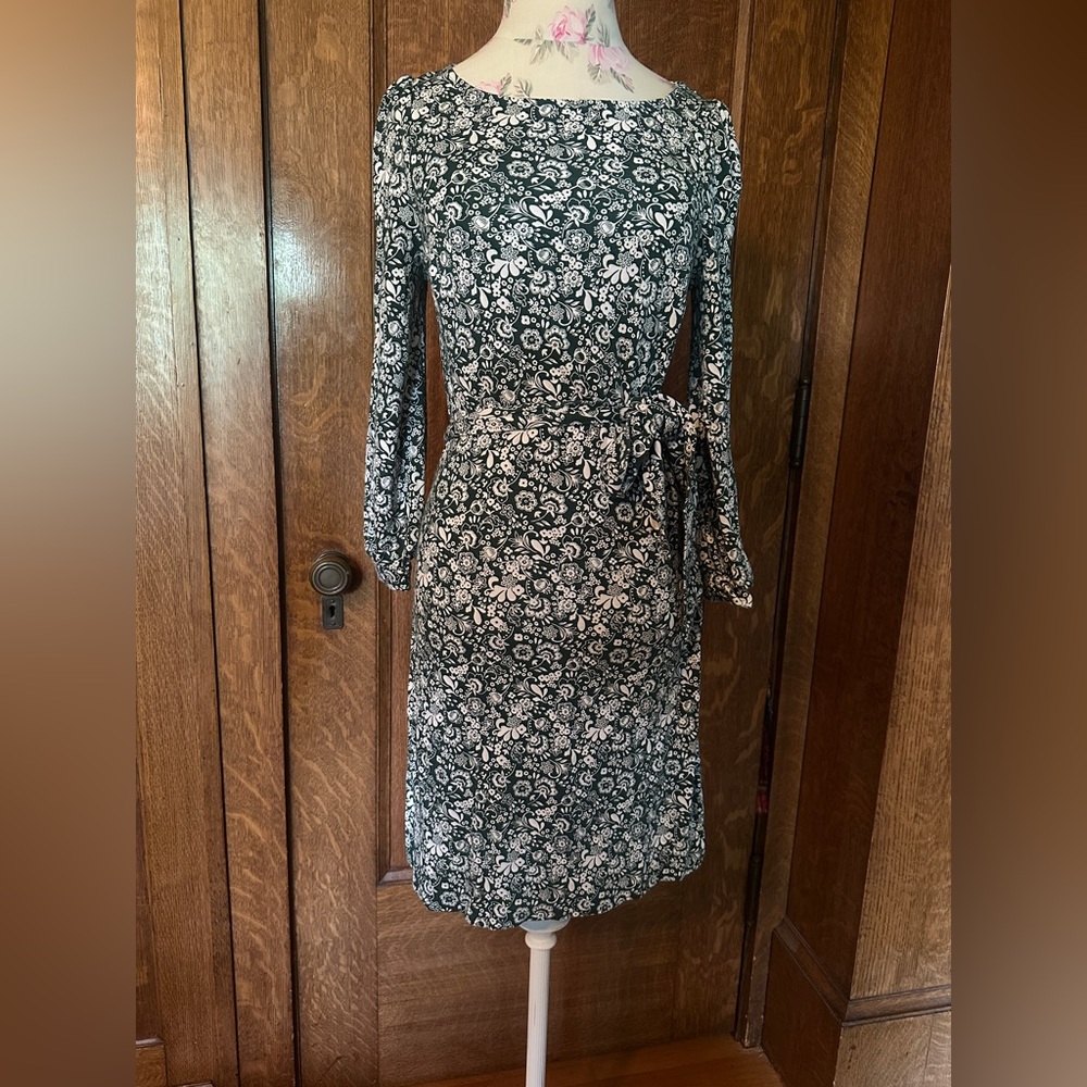 Boden Maisie Jersey Dress in Green Floral, Size 6R